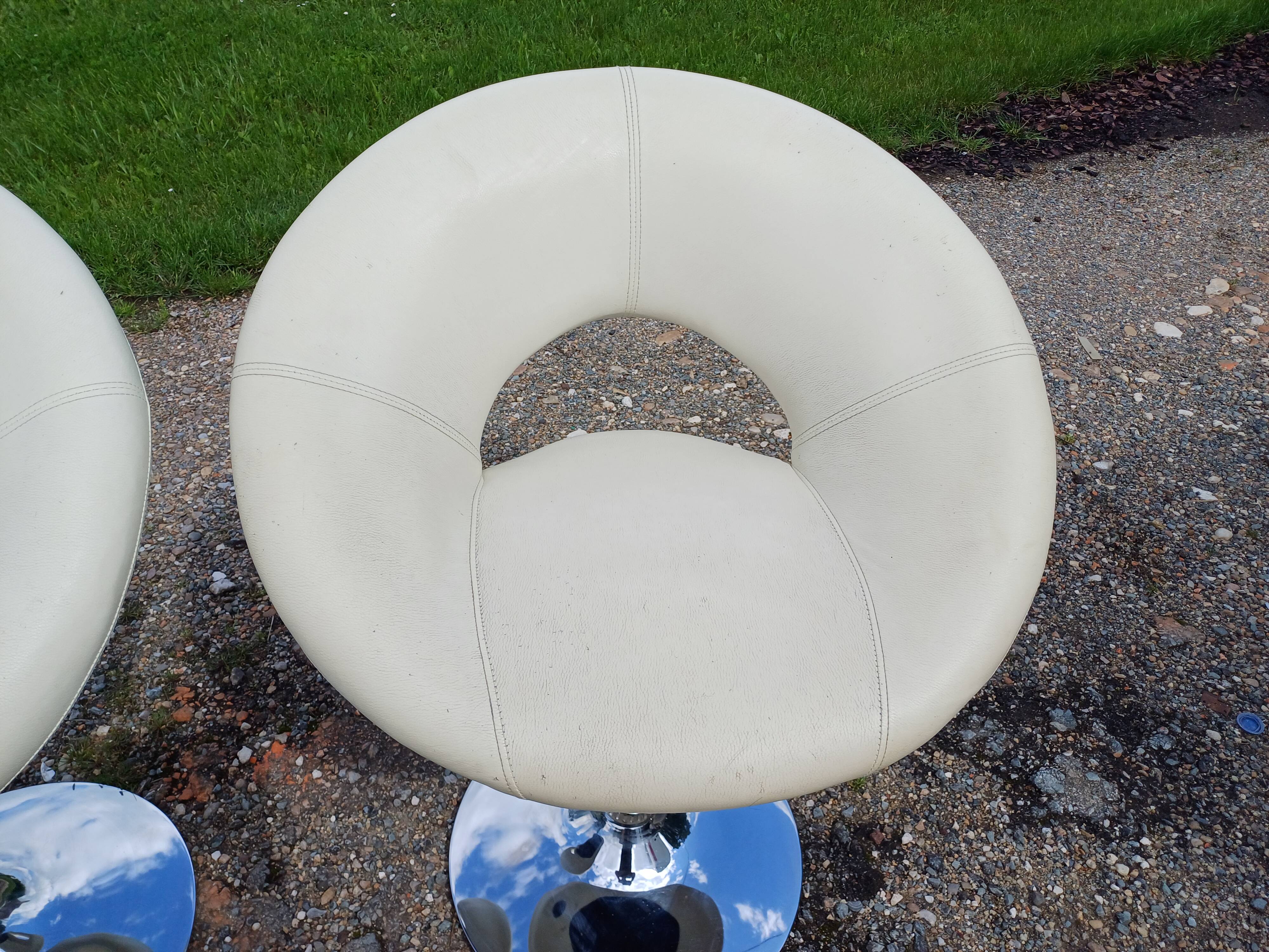 Pair of Vintage Chrome and Light Beige Skai Armchairs