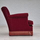 1970s, Danish lounge chair, original condition, cherry-red velour fabric.