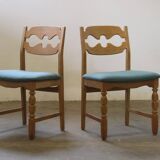 1960s Danish brutalist oak Razorblade dining chairs attributed to Henning Kjærnulf