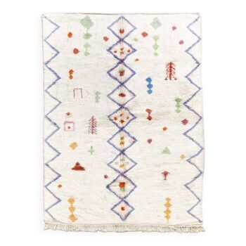 Berber carpet Azilal ecru diamonds and colorful patterns 2,82x1,96m