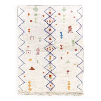 Tapis berbère Azilal écru à losanges et motifs colorés 2,82x1,96m