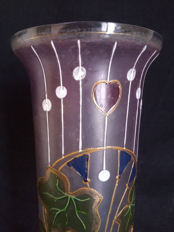 Vase rouleau Jugendstil en verre dépoli