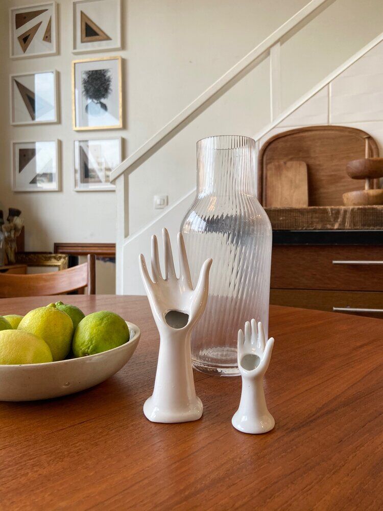 Pair of hand vases in white earthenware