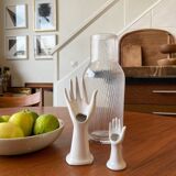 Pair of hand vases in white earthenware