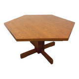 Vintage 80s hexagonal dining table in oak wood