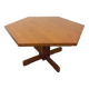 Vintage 80s hexagonal dining table in oak wood