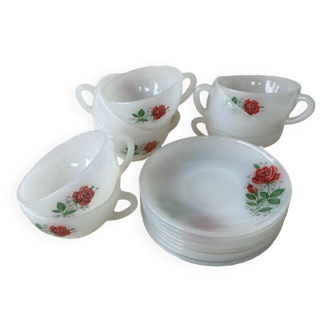 Vintage Arcopal cups and saucers with rose pattern