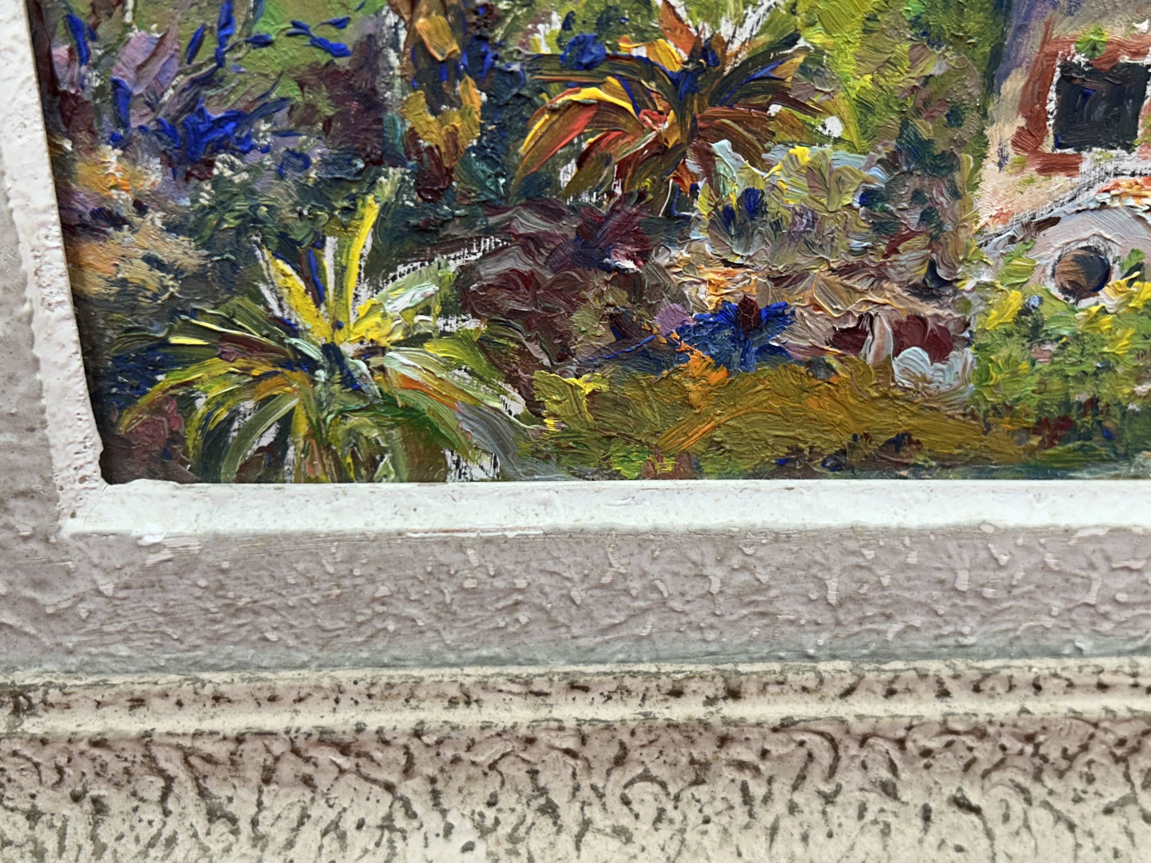 Oil on panel View of a villa in St Tropez? probably A. Adam around 1960