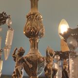 12-spoke pewter chandeliers with octagonal tassels and three sconces same style