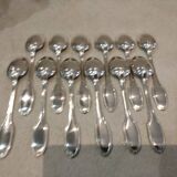 12 silver plated dessert spoons, goldsmith Alfenide, St LXVI pearls