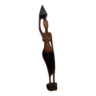 Statuette woman carrying a wooden jar Height 50cm