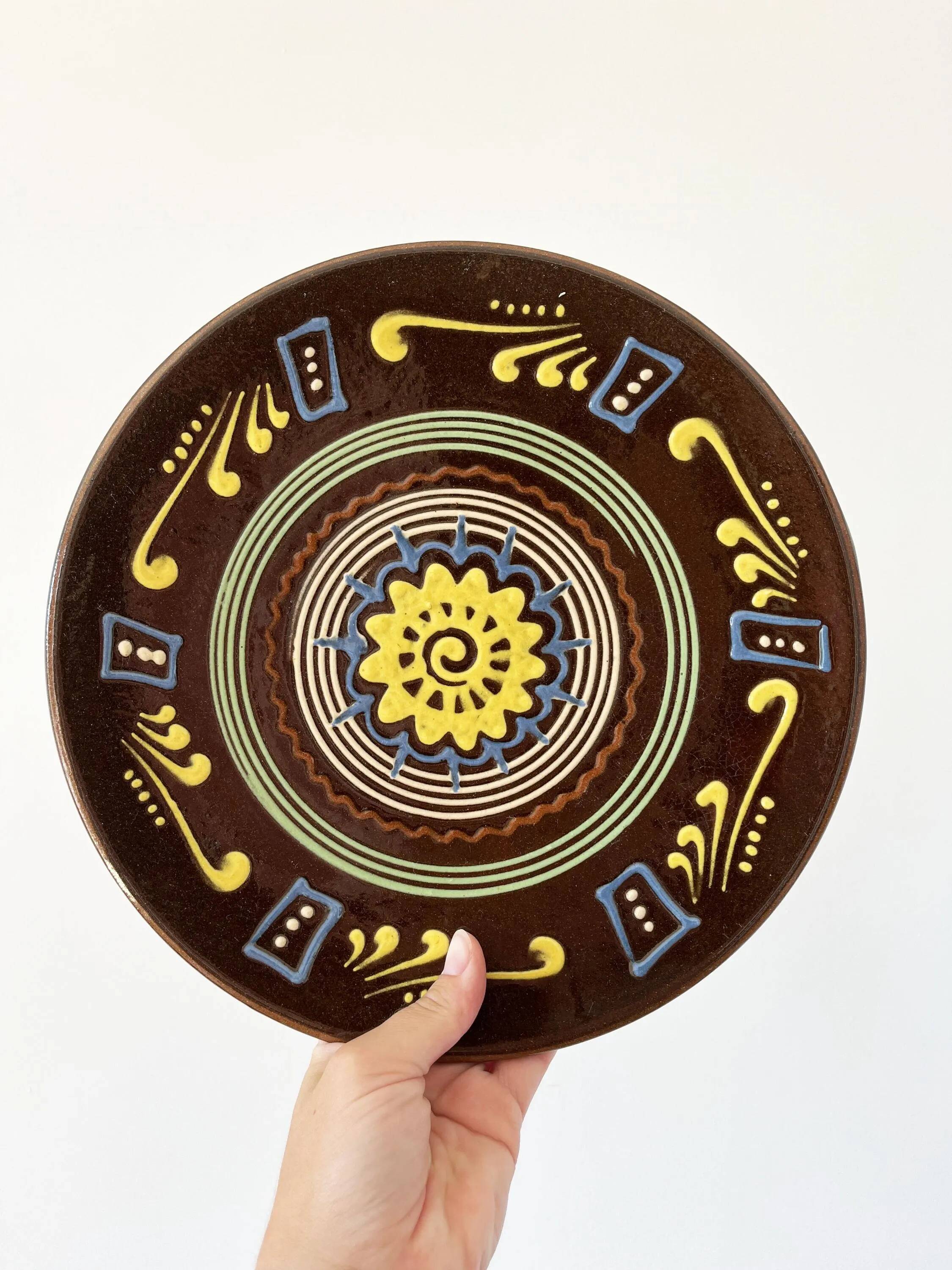 Large brown ceramic platter, 1960
