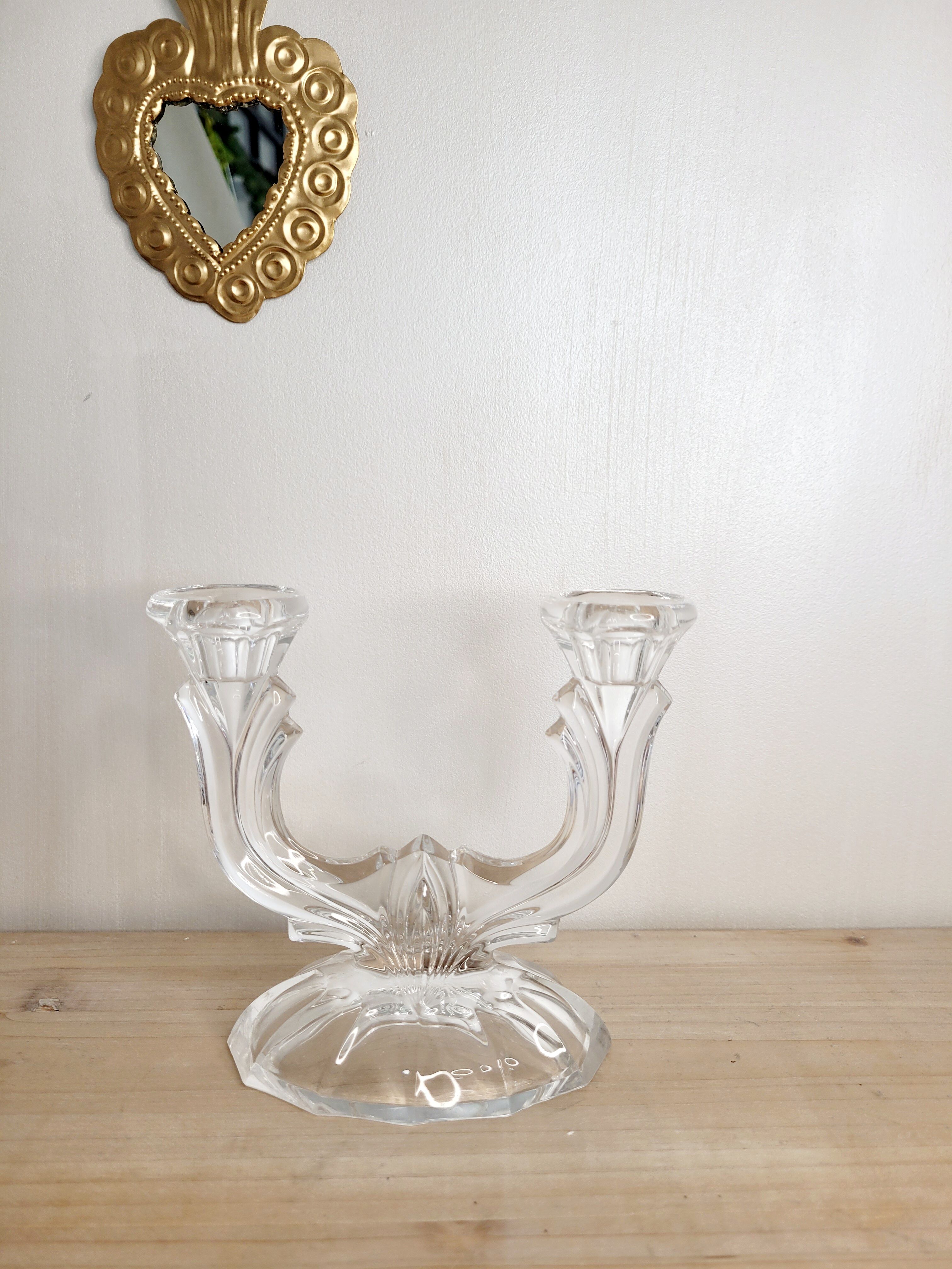 Pair of glass candle holders