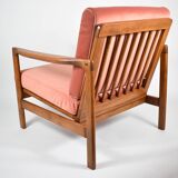 Scandinavian original armchair Baczyk, 1960s, renovation, pink, velvet, teak