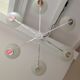 Six-light chrome metal chandelier and opaque glass globes / vintage 60s and 70s