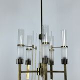 Sciolari, five arms brass and glass tube chandelier. Italy 1960s