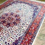 Beige and Pink Floral Patterned Wool Rectangular Rug - Handmade in Pakistan