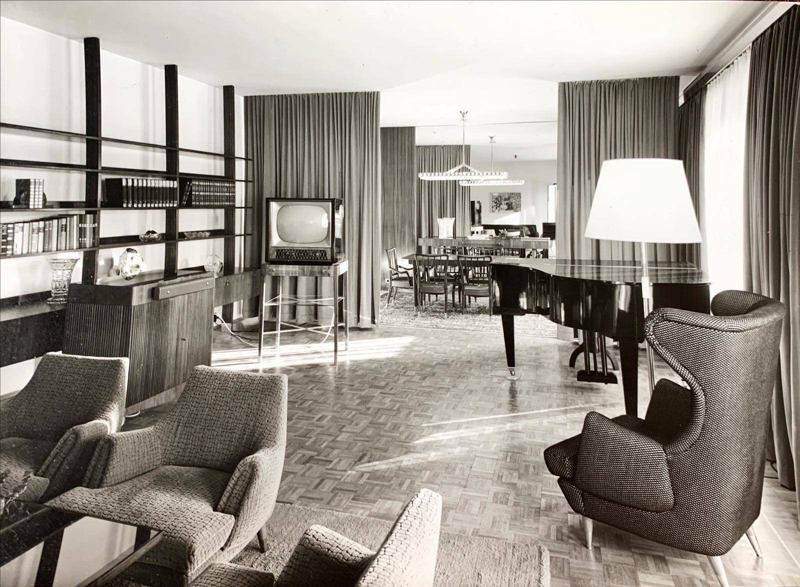 Austrian Dining Chairs in Walnut and Red Leather by Oswald Haerdtl from the Mid-Century