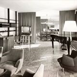 Austrian Dining Chairs in Walnut and Red Leather by Oswald Haerdtl from the Mid-Century