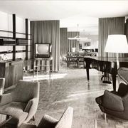 Austrian Dining Chairs in Walnut and Red Leather by Oswald Haerdtl from the Mid-Century