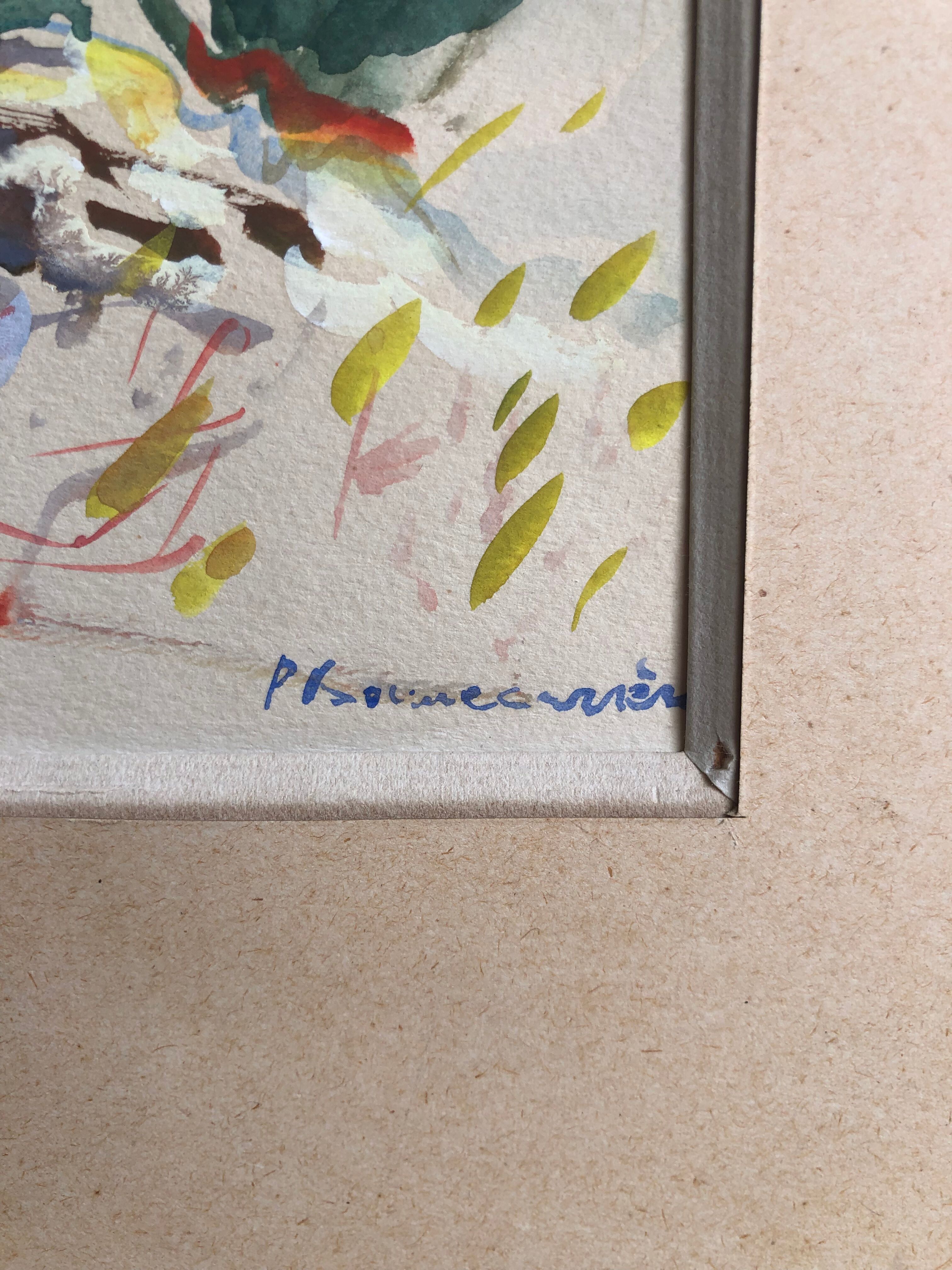 Framed watercolor seaside house