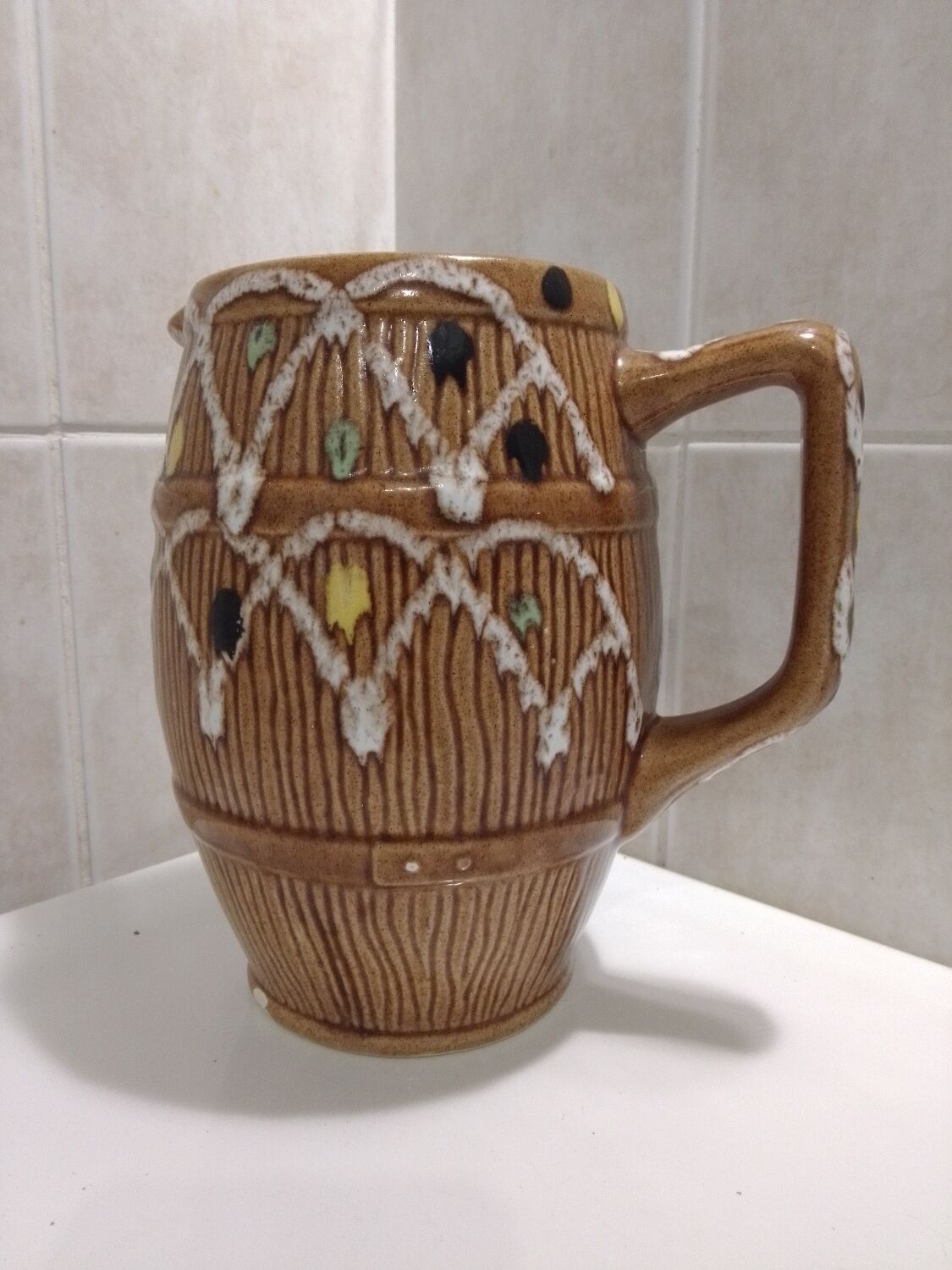 Pitcher "barrel" glazed terracotta