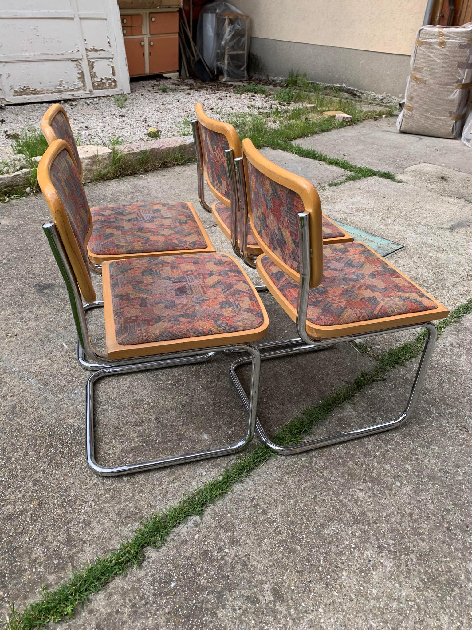 Set of 4 mid century modern upholstered cesca chair Italy 1970