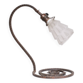 Lampe de table antique française en fer et verre