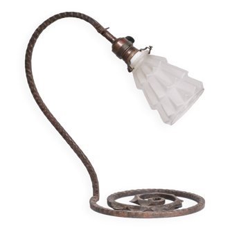 French Iron and Glass Antique Table Lamp