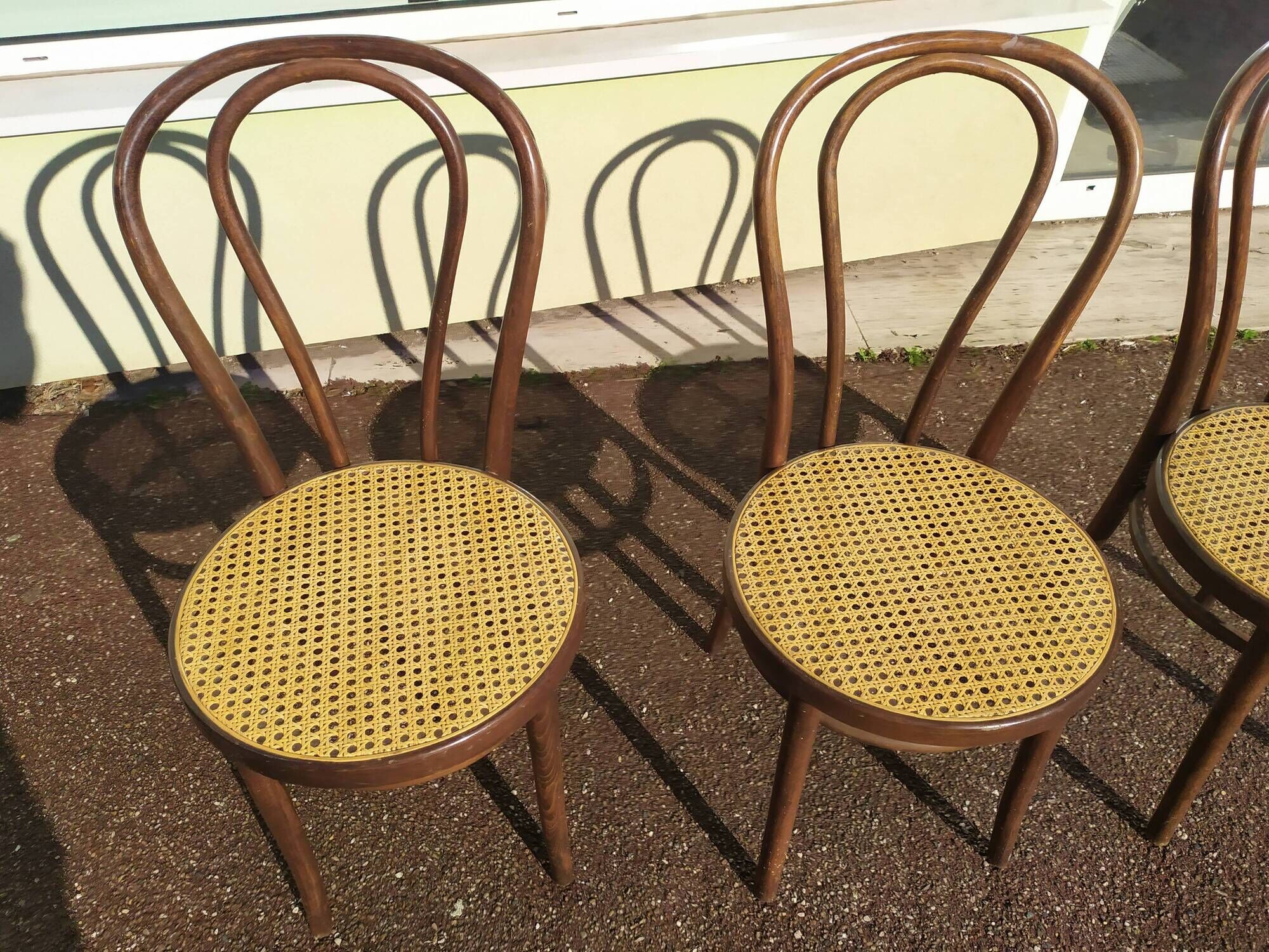 set of 3 wooden canned bistro chair - ZPM RADOMSKO for Thonet