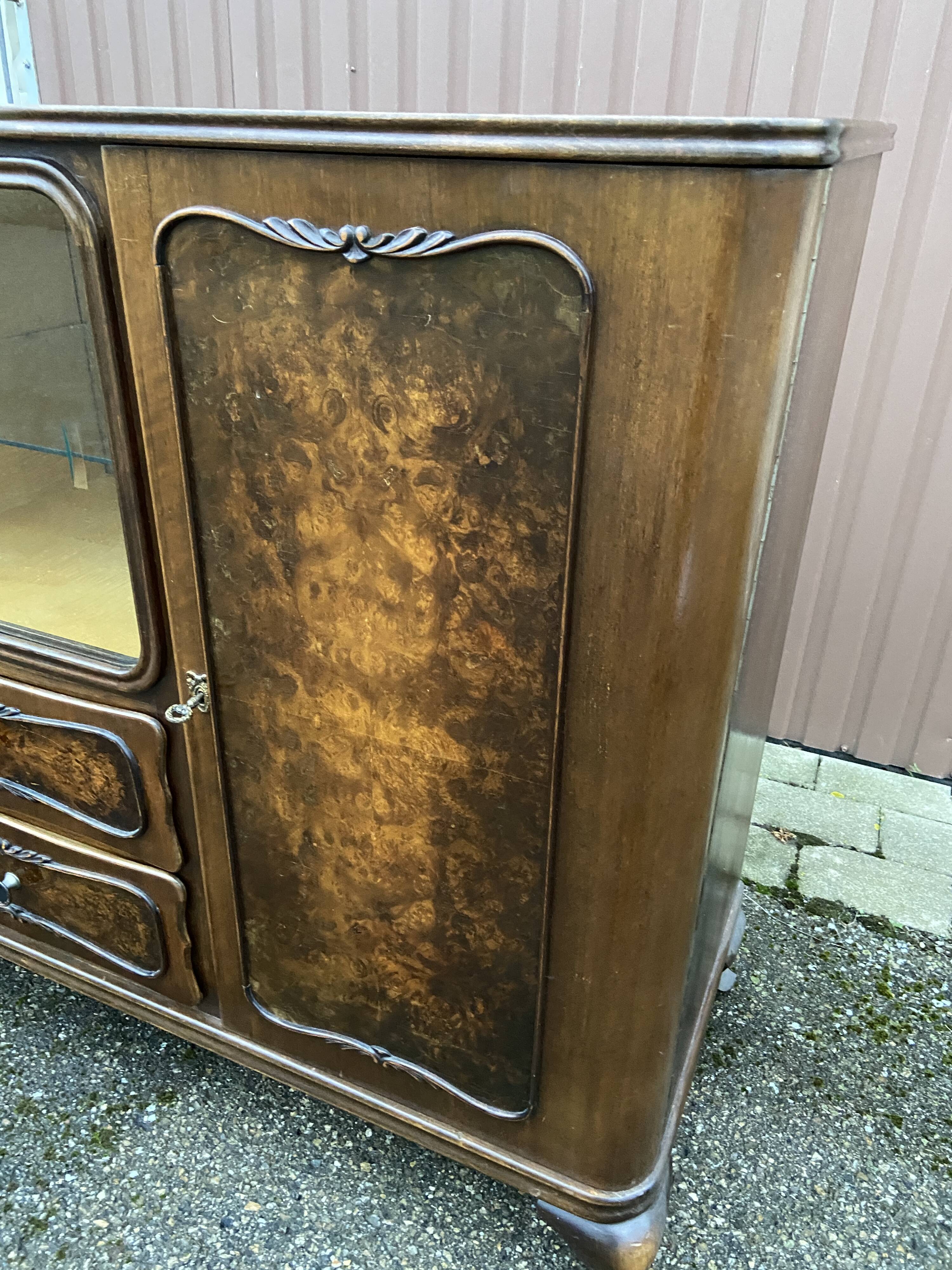 Art deco Chippendale sideboard Mid-century vintage 1950 Burl walnut