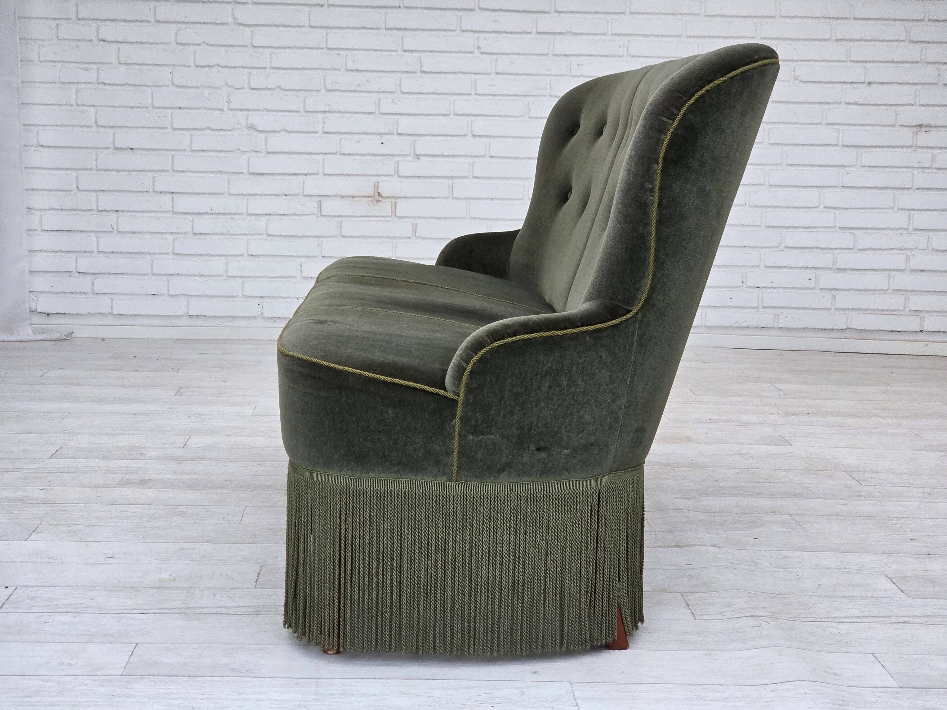 1970s, Danish 3-seater sofa, furniture velour, beech wood legs.