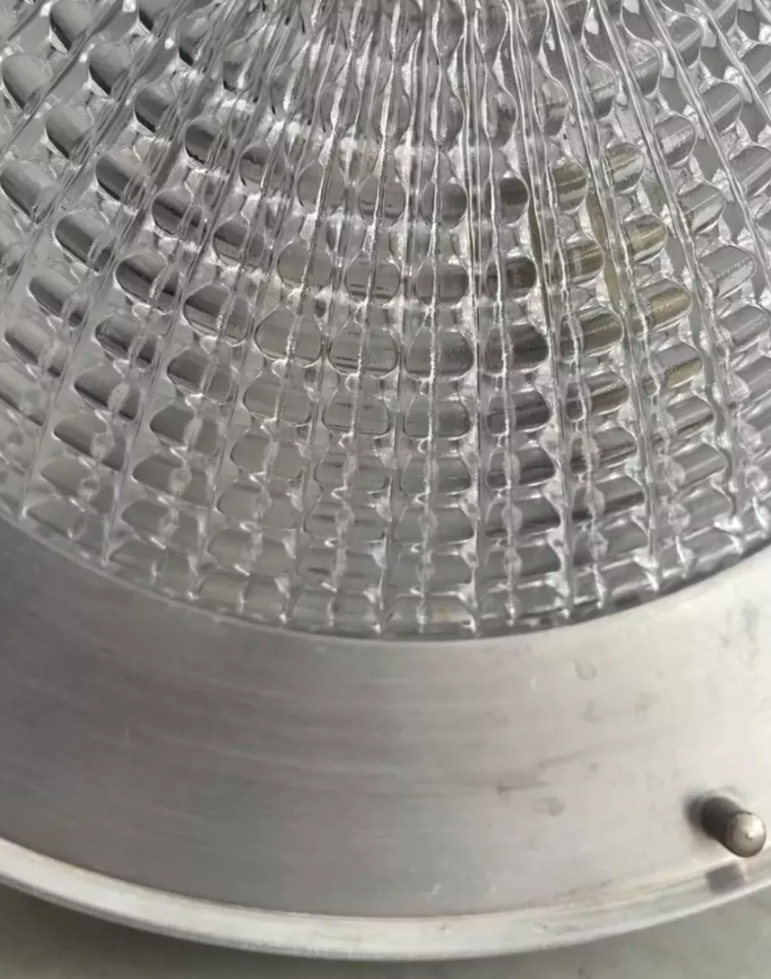 Vintage ceiling lamp in metal and pressed molded glass, France 1970