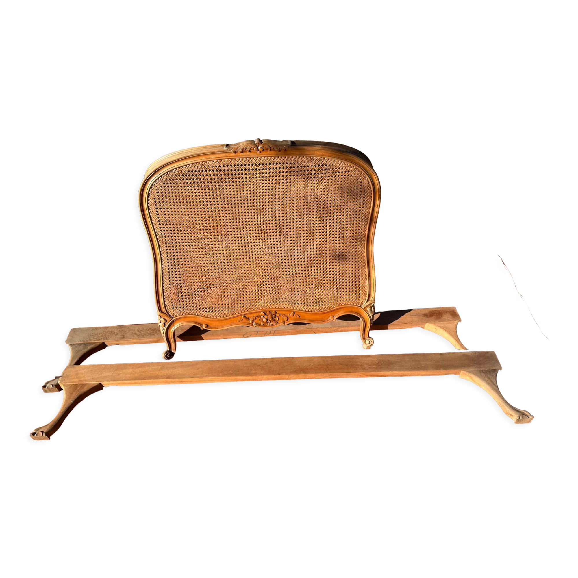 Double cherry wood headboard Louis XV style