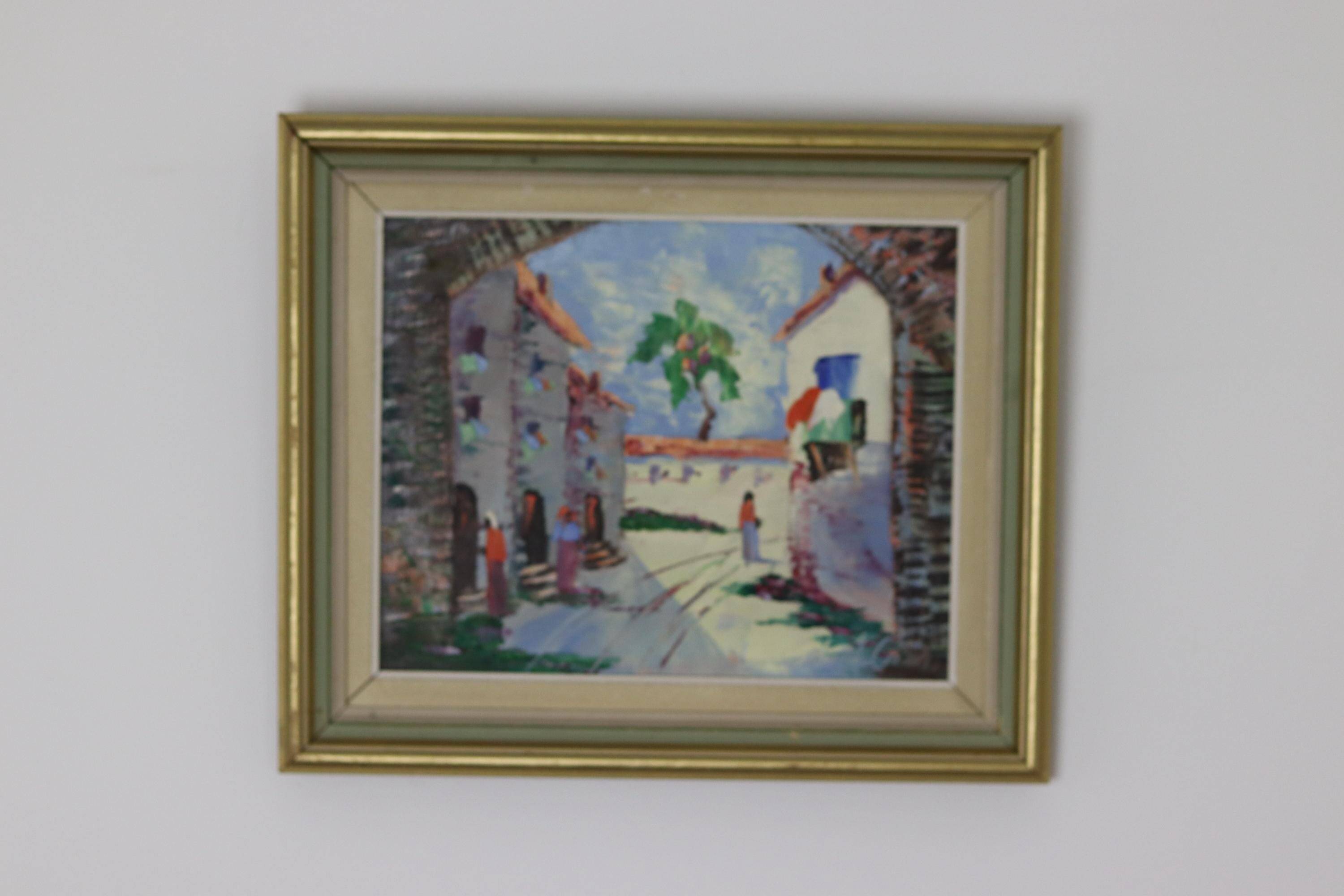 1950's Original Swedish Modernist Oil on Canvas Painting "Street View " by CHARLES SCHÖLANDER
