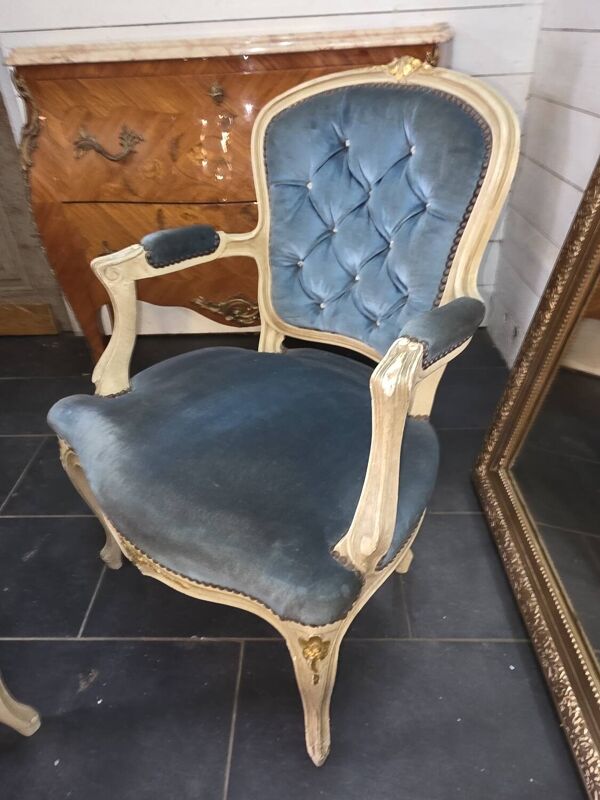 Fauteuil cabriolet style Louis XV avec repose pieds