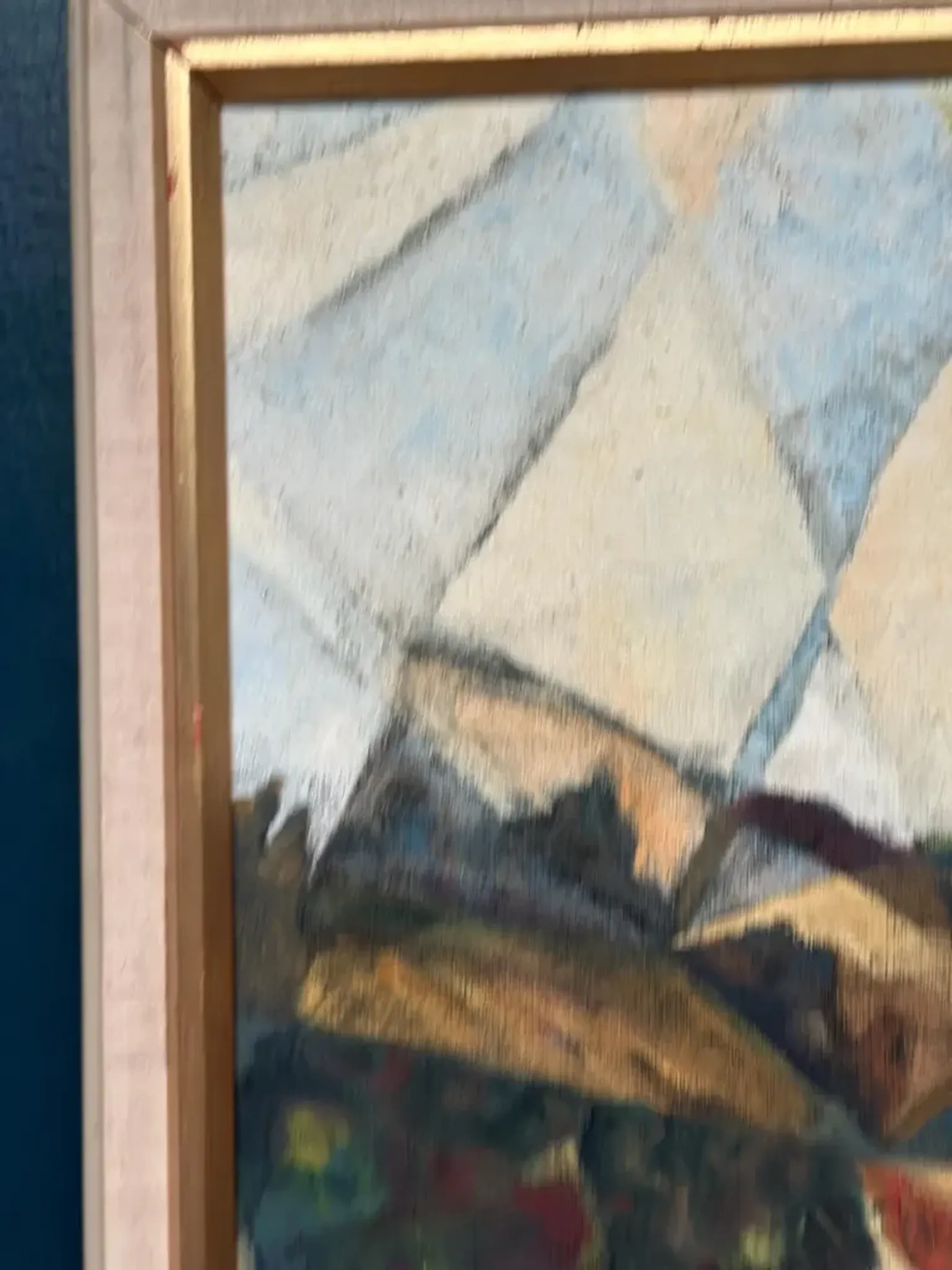 Large Original Swedish Oil on Canvas – “Cubist Landscape” by Kjell Lindberg – Signed – Vintage & Framed