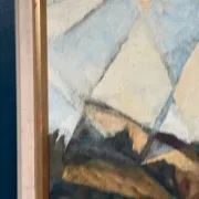 Large Original Swedish Oil on Canvas – “Cubist Landscape” by Kjell Lindberg – Signed – Vintage & Framed