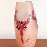 Legras vase ruby series in flowers in acid-etched glass