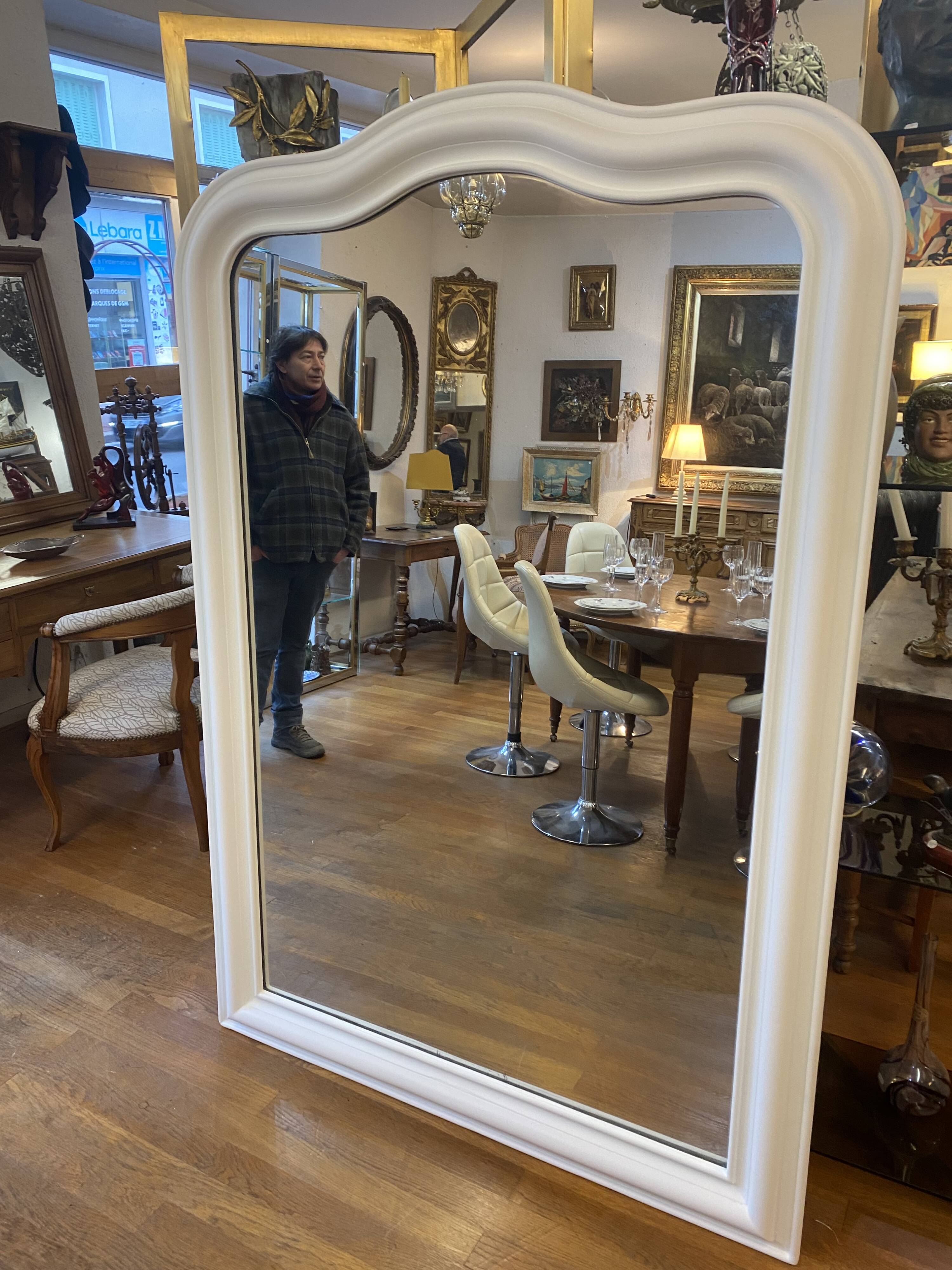 Louis Philippe mirror patinated in white by a lacquer artisan