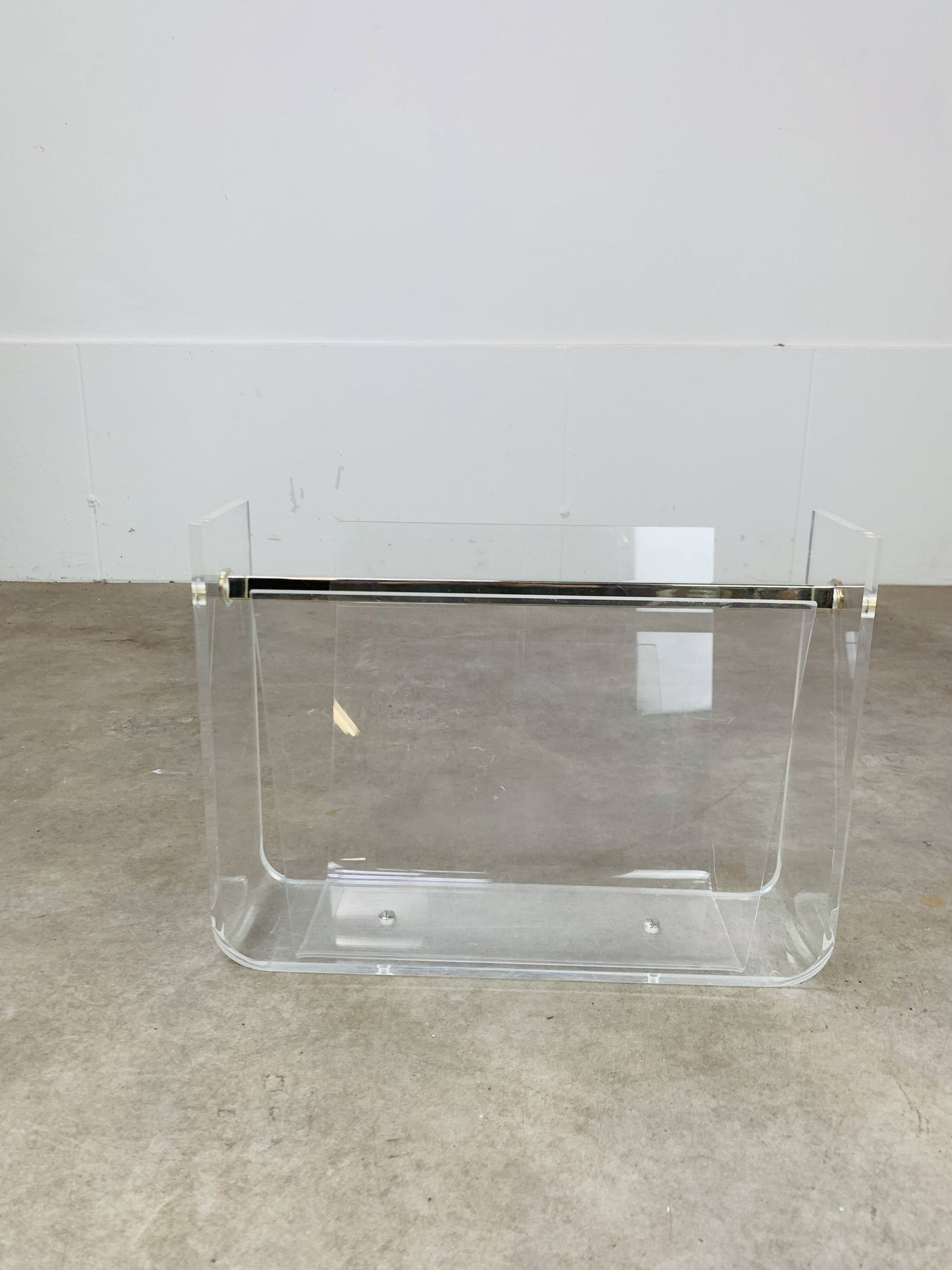 Plexiglas and brass magazine rack, David Lange, 1970s