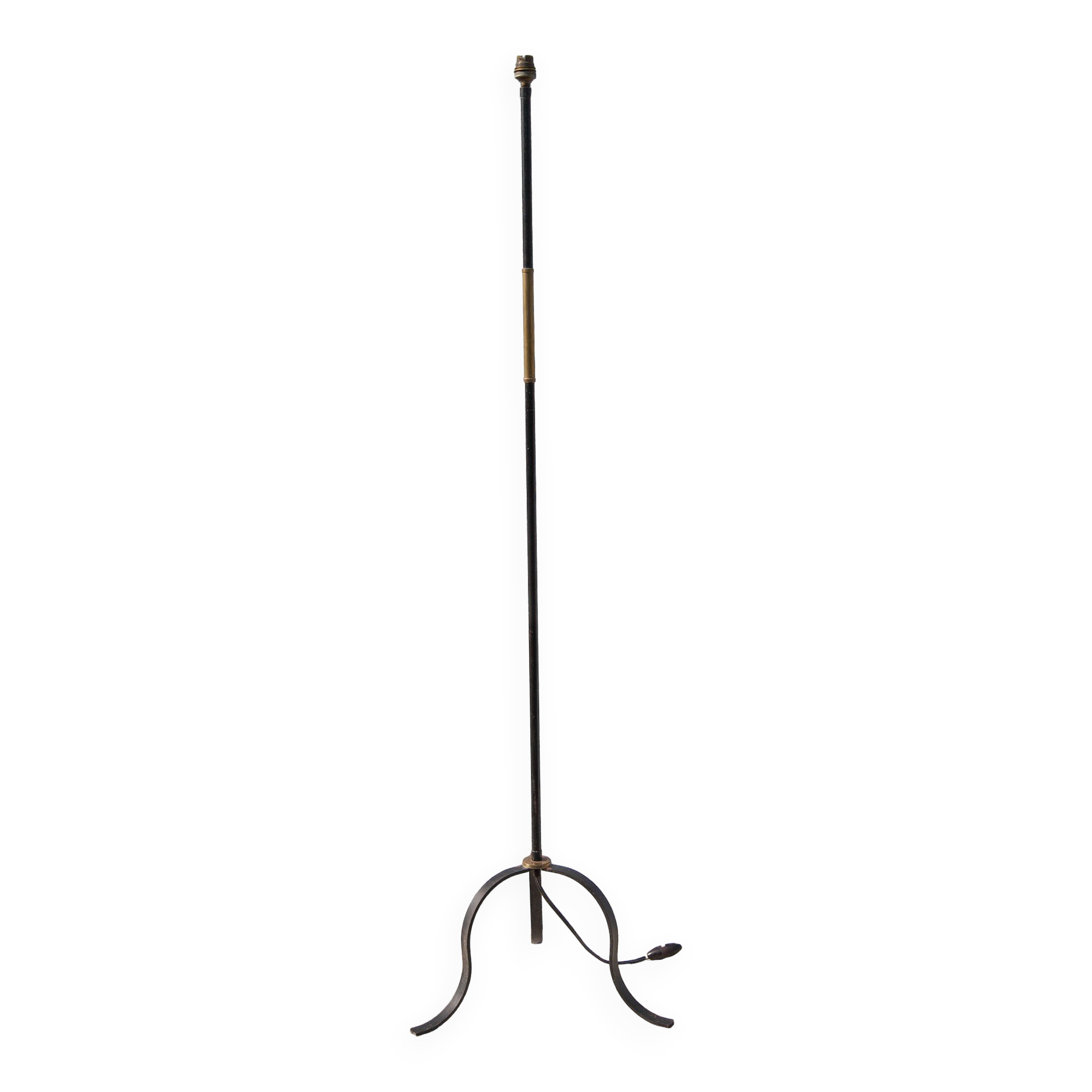 wrought iron and brass floor lamp with tripod leg, vintage floor lamp, 50s