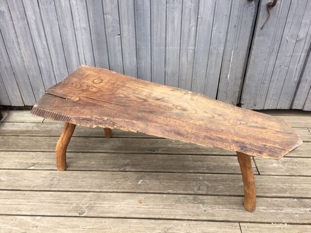 Brutalist bench solid wood tripod