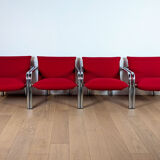 Paire de fauteuils italiens en métal chromé et tissu rouge, 1970