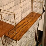 1960s shelf steel faux wood and gold chrome 4 uprights 184 cmx66x59x16 trace