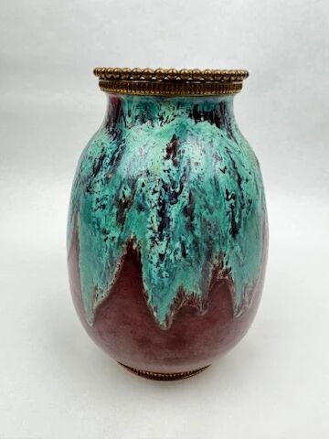 Vase CAB (Ceramics of Art from Bordeaux), turquoise green and red glaze.