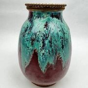 Vase CAB (Ceramics of Art from Bordeaux), turquoise green and red glaze.