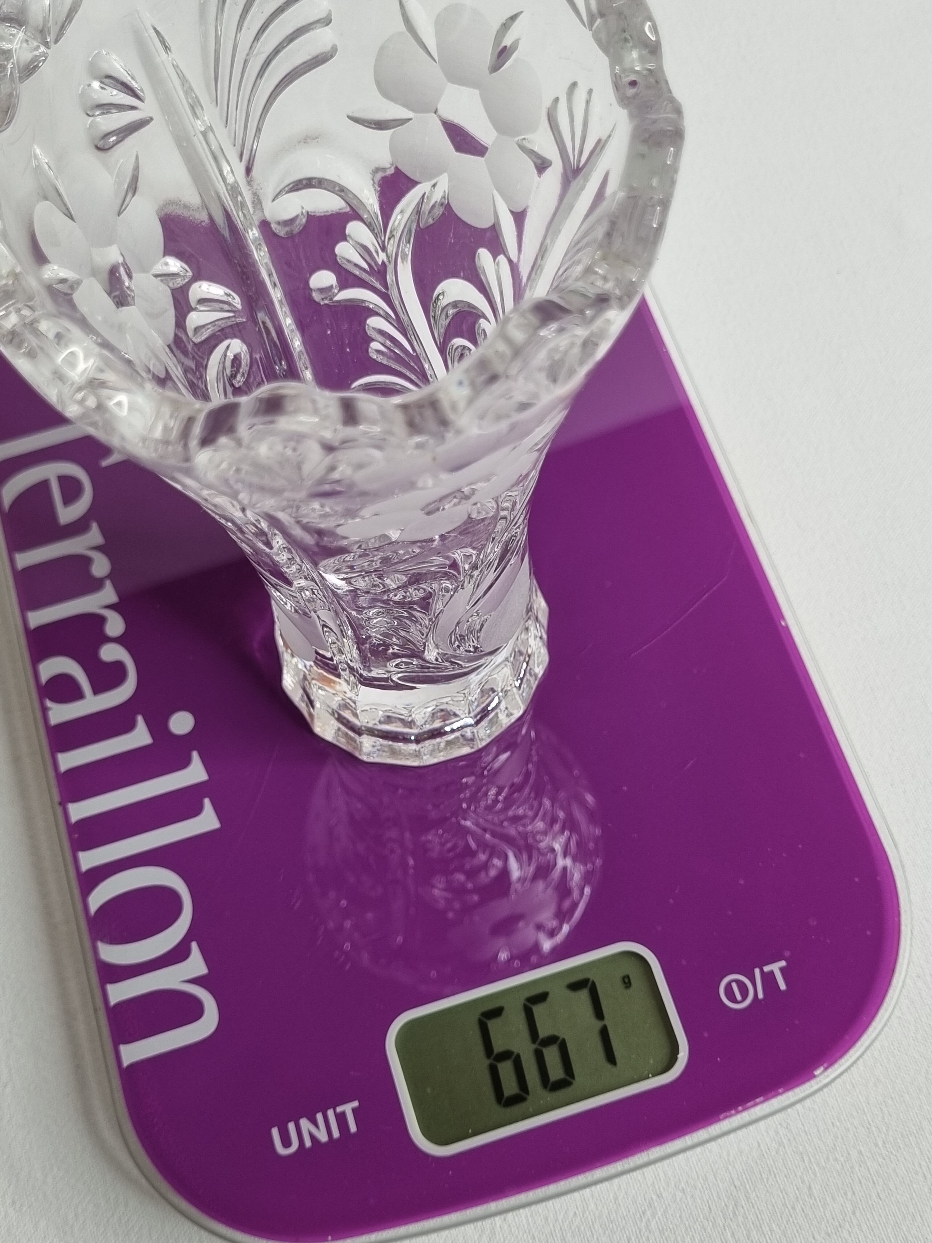 Pressed glass vase decorated with flowers, 50s