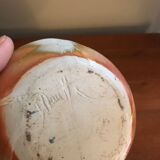 Flat ceramic cat flower vase signed