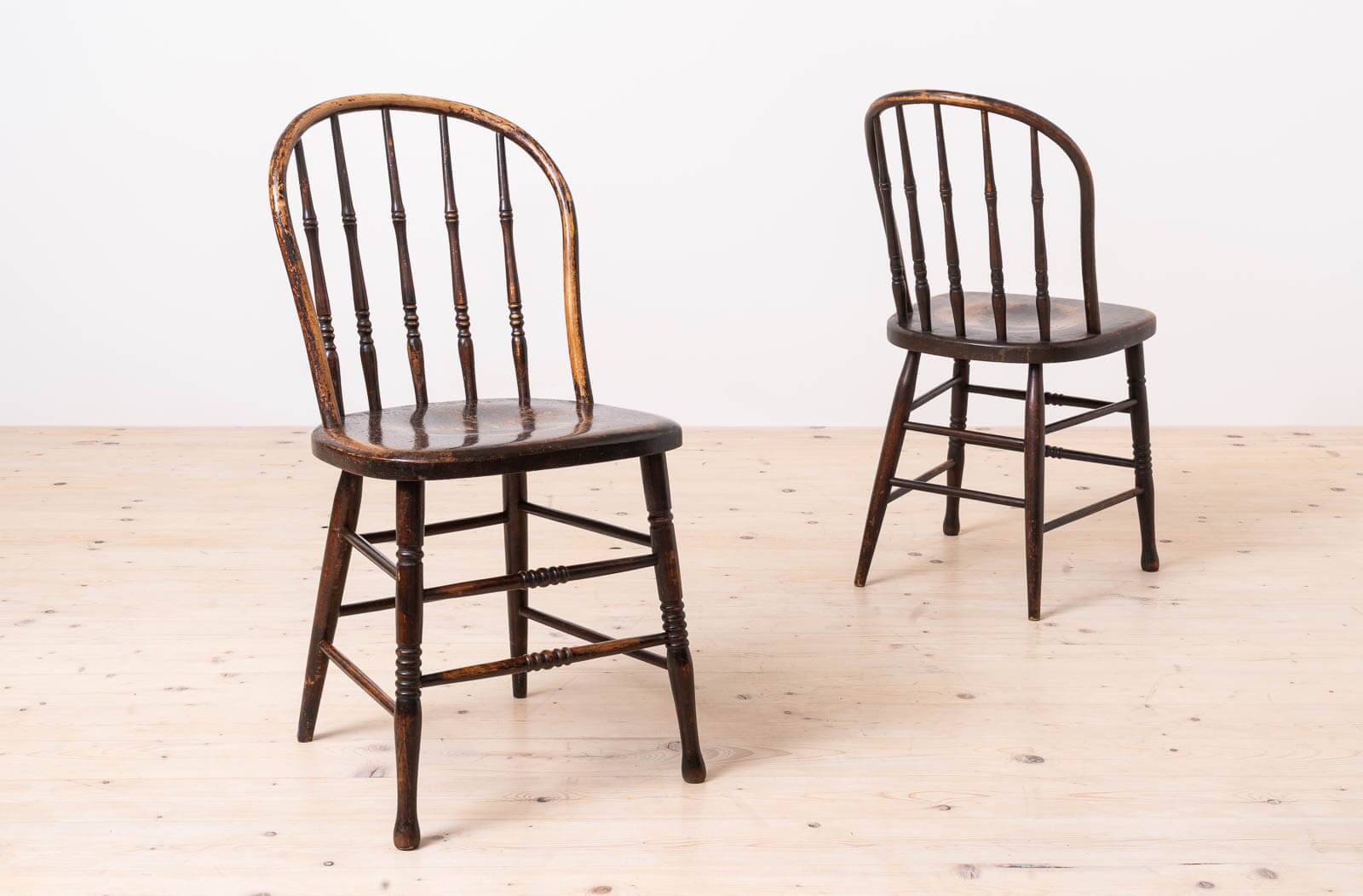 Set of 4 Countryside Style Dining Chairs, Spindle Back, Early 20th Century